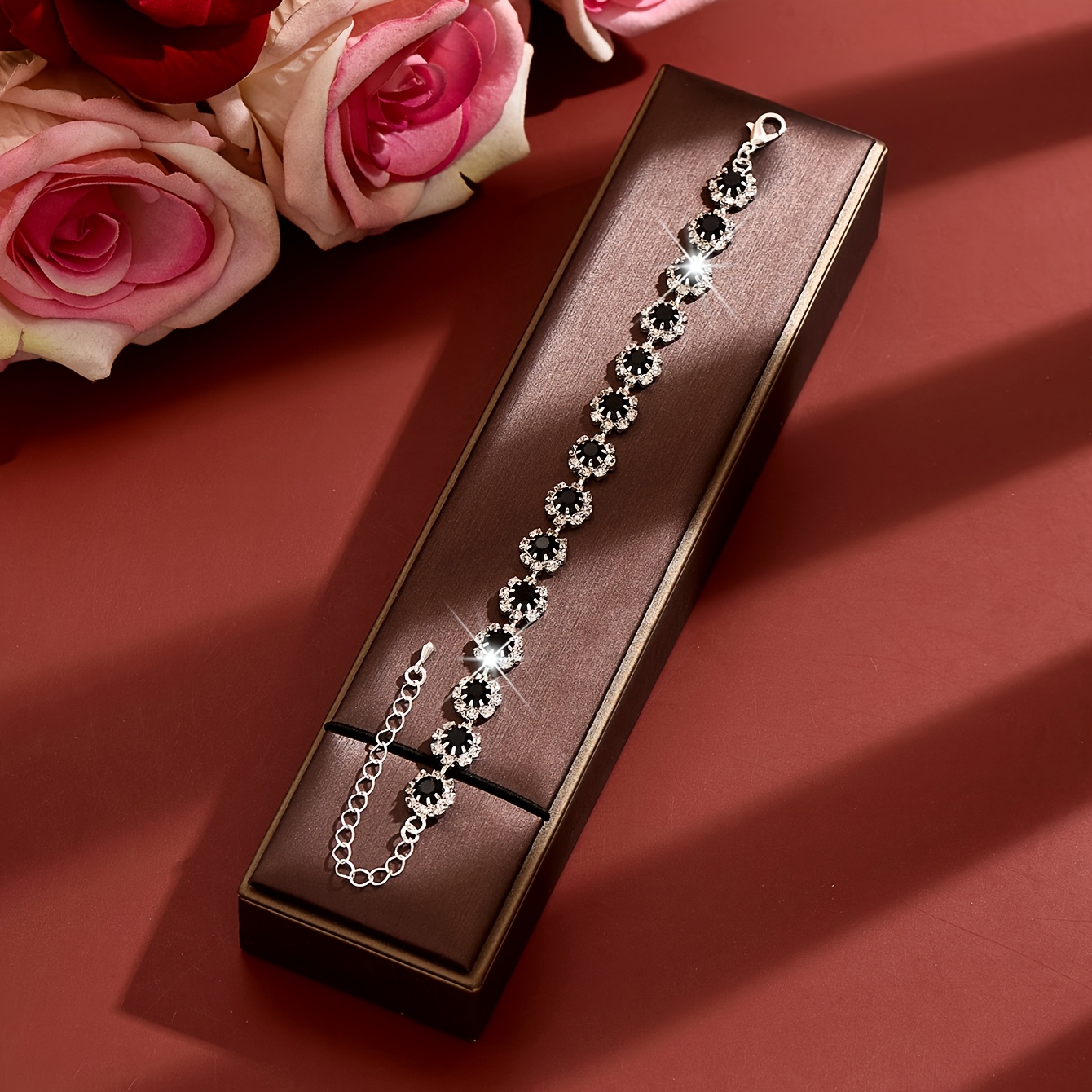 Women's Rhinestone Tennis Bracelet, Floral Chain Design